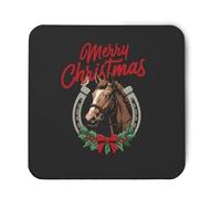 Hippowarehouse Retro Western Holiday Merry Christmas Country Horse and Lucky Horse Shoe Wreath printed coaster gloss finish durable backing 9cm x 9cm 2 pack