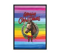 Hippowarehouse Retro Western Holiday Merry Christmas Country Horse and Lucky Horse Shoe Wreath Printed Poster A3 Wall Art Design Classroom Room Gym Office Décor