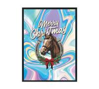 Hippowarehouse Retro Western Holiday Merry Christmas Country Horse and Lucky Horse Shoe Wreath Printed Poster A3 Wall Art Design Classroom Room Gym Office Décor
