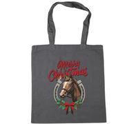 Hippowarehouse Retro Western Holiday Merry Christmas Country Horse and Lucky Horse Shoe Wreath Tote Shopping Gym Beach Bag 42cm x38cm, 10 litres