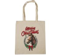 Hippowarehouse Retro Western Holiday Merry Christmas Country Horse and Lucky Horse Shoe Wreath Tote Shopping Gym Beach Bag 42cm x38cm, 10 litres
