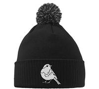 Hippowarehouse Robin Embroidered Beanie Hat with Bobble Black