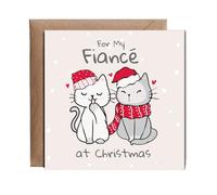 Hippowarehouse Romantic Cats Christmas Card for My Fiance for Him Engaged at Christmas Personalised Card. 15cm x 15cm with envelope for him for her Funny Cards for Men and Women Blank inside option