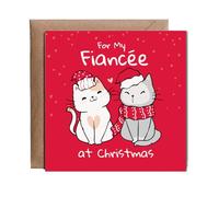 Hippowarehouse Romantic Cats Christmas Card for My Fiancee for Her Engaged at Christmas Personalised Card. 15cm x 15cm with envelope for him for her Funny Cards for Men and Women Blank inside option