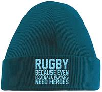 Hippowarehouse Rugby Because Even Football Players Need Heroes Embroidered Beanie Hat Blue with Baby Blue Stitch