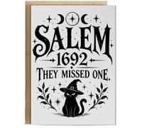 Hippowarehouse Salem 1692 They Missed One Grumpy Cat for Witch Pet Lover Personalised Card A6 with envelope for him for her Funny Cards for Men and Women Blank inside option