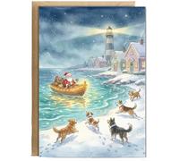 Hippowarehouse Santa Arriving by Boat dogs Personalised Card A5 with envelope for him for her Funny Cards for Men and Women Blank inside option