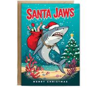 Hippowarehouse Santa Jaws Merry Christmas hilarious great white Card - A5 with envelope for him for her Funny Cards for Men and Women