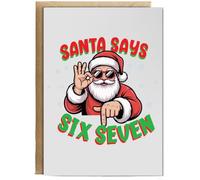 Hippowarehouse Santa says six seven Personalised Card A5 with envelope for him for her Funny Cards for Men and Women Blank inside option