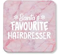 Hippowarehouse Santa's favourite hairdresser printed coaster gloss finish durable backing 9cm x 9cm 2 pack
