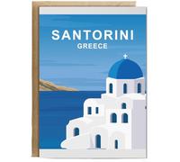Hippowarehouse Santorini Island, Greek Aegean Sea Birthday Card A5 Personalised with envelope for him for her Funny Cards for Men and Women Blank inside option