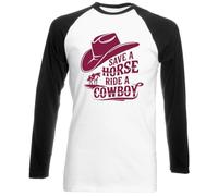 Hippowarehouse Save a Horse, Ride a Cowboy #2 Unisex Long Sleeve Baseball Two Tone t-Shirt White