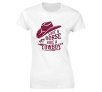 Hippowarehouse Save a Horse, Ride a Cowboy #2 Womens Slim fit Short Sleeve t-Shirt Small (UK Size 10) White