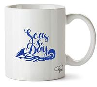 Hippowarehouse Seas the Day Mug - Nautical Motto Gift - Seafaring Vibe Drinkware | Ceramic 11oz Dishwasher Safe