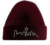 Hippowarehouse Seattle Skyline Outline Embroidered Beanie Hat Maroon