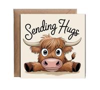 Hippowarehouse Sending Hugs Card Highland Cow Personalised Card. 15cm x 15cm with envelope for him for her Funny Cards for Men and Women Blank inside option