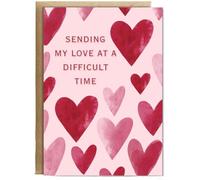 Hippowarehouse sending my love at a difficult time Watercolour hearts Personalised Card A5 with envelope for him for her Funny Cards for Men and Women Blank inside option