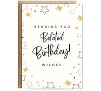 Hippowarehouse sending you belated birthday wishes Personalised Card A5 with envelope for him for her Funny Cards for Men and Women Blank inside option