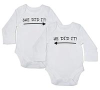 Hippowarehouse She Did It and He Did It (Twin Pack) baby bodysuit (long sleeve) boys girls