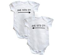 Hippowarehouse She Did It and She Did It (Twin Pack) baby vest boys girls