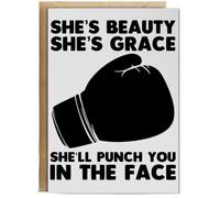 Hippowarehouse She's Beauty She's Grace she Will Punch You in The face Birthday Card A5 Personalised with envelope for him for her Funny Cards for Men and Women Blank inside option