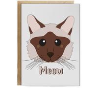 Hippowarehouse Siamese cat - meow Birthday Card A5 Personalised with envelope for him for her Funny Cards for Men and Women Blank inside option