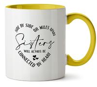 Hippowarehouse Side by Side or Miles Apart, Sisters Will Always be Connected by Heart Printed Mug Various Colour Options Ceramic Cup Kitchenware 11oz