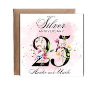 Hippowarehouse Silver anniversary Auntie Uncle Personalised Card. 15cm x 15cm with envelope for him for her Funny Cards for Men and Women Blank inside option