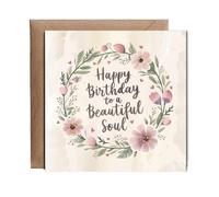 Hippowarehouse Sister Birthday Card to a Beautiful Soul with Watercolour Flowers Personalised Card. 15cm x 15cm with envelope for him for her Funny Cards for Men and Women Blank inside option