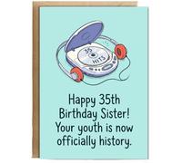Hippowarehouse Sister's 35th Birthday Card for Sister, Retro Music Humour Card - A6 with envelope for him for her Funny Cards for Men and Women