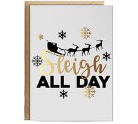 Hippowarehouse Sleigh All Day Birthday Card A5 Personalised with envelope for him for her Funny Cards for Men and Women Blank inside option