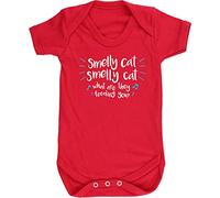 Hippowarehouse Smelly cat Smelly cat What are They Feeding You Baby Vest Bodysuit (Short Sleeve) Boys Girls Red