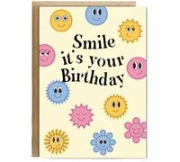 Hippowarehouse Smile its your Birthday with Cute Faces Personalised Card A6 with envelope for him for her Funny Cards for Men and Women Blank inside option