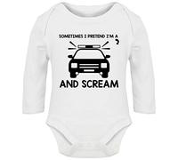 Hippowarehouse Sometimes I Pretend I'm a Police car and Scream Baby Vest Bodysuit (Long Sleeve) Boys Girls White