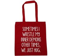 Hippowarehouse Sometimes I Wrestle My Inner Demons Other Times we just Hug Tote Shopping Gym Beach Bag 42cm x38cm, 10 litres