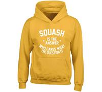 Hippowarehouse Squash is The Answer Who Cares What The Question is Kids Children's Unisex Hoodie Hooded top Gold