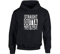 Hippowarehouse Straight Outta North Pole Unisex Hoodie Hooded top (Specific Size Guide in Description) Black