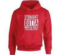 Hippowarehouse Straight Outta North Pole Unisex Hoodie Hooded top (Specific Size Guide in Description) Red