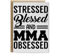Hippowarehouse Stressed Blessed And MMA Obsessed Birthday Card A5 Personalised with envelope for him for her Funny Cards for Men and Women Blank inside option