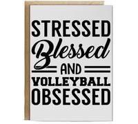 Hippowarehouse Stressed Blessed And Volleyball Obsessed Personalised Card A6 with envelope for him for her Funny Cards for Men and Women Blank inside option