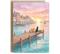 Hippowarehouse Sunset on the Pier dogs Personalised Card A6 with envelope for him for her Funny Cards for Men and Women Blank inside option