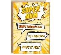 Hippowarehouse Super mum Father's day to a mum who does it all Personalised Card A6 with envelope for him for her Funny Cards for Men and Women Blank inside option