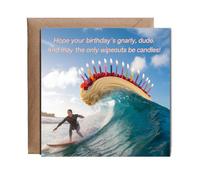 Hippowarehouse Surfing Birthday card gnarly dude Personalised Card. 15cm x 15cm with envelope for him for her Funny Cards for Men and Women Blank inside option