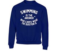 Hippowarehouse Swimming is The Answer Who Cares What The Question is Swimmer Kids Children's Unisex Jumper Sweatshirt Pullover Navy