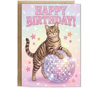 Hippowarehouse Tabby Birthday disco celebration cat Personalised Card A6 with envelope for him for her Funny Cards for Men and Women Blank inside option