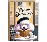 Hippowarehouse Thank You Card for French Teacher Merci Beaucoup Poodle in Paris Personalised Card A5 with envelope for him for her Funny Cards for Men and Women Blank inside option