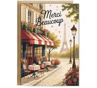 Hippowarehouse Thank You Card for French Teacher Merci Beaucoup with Paris Scene Personalised Card A6 with envelope for him for her Funny Cards for Men and Women Blank inside option