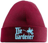 Hippowarehouse The Gardener Gardening Embroidered Beanie Hat Red with Baby Blue Stitch