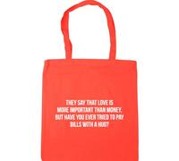 Hippowarehouse They say that love is more important than money, but have they tried pay their bills with a hug Tote Shopping Gym Beach Bag 42cm x38cm, 10 litres