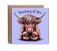 Hippowarehouse Thinking of You Card Highland Cow Personalised Card. 15cm x 15cm with envelope for him for her Funny Cards for Men and Women Blank inside option